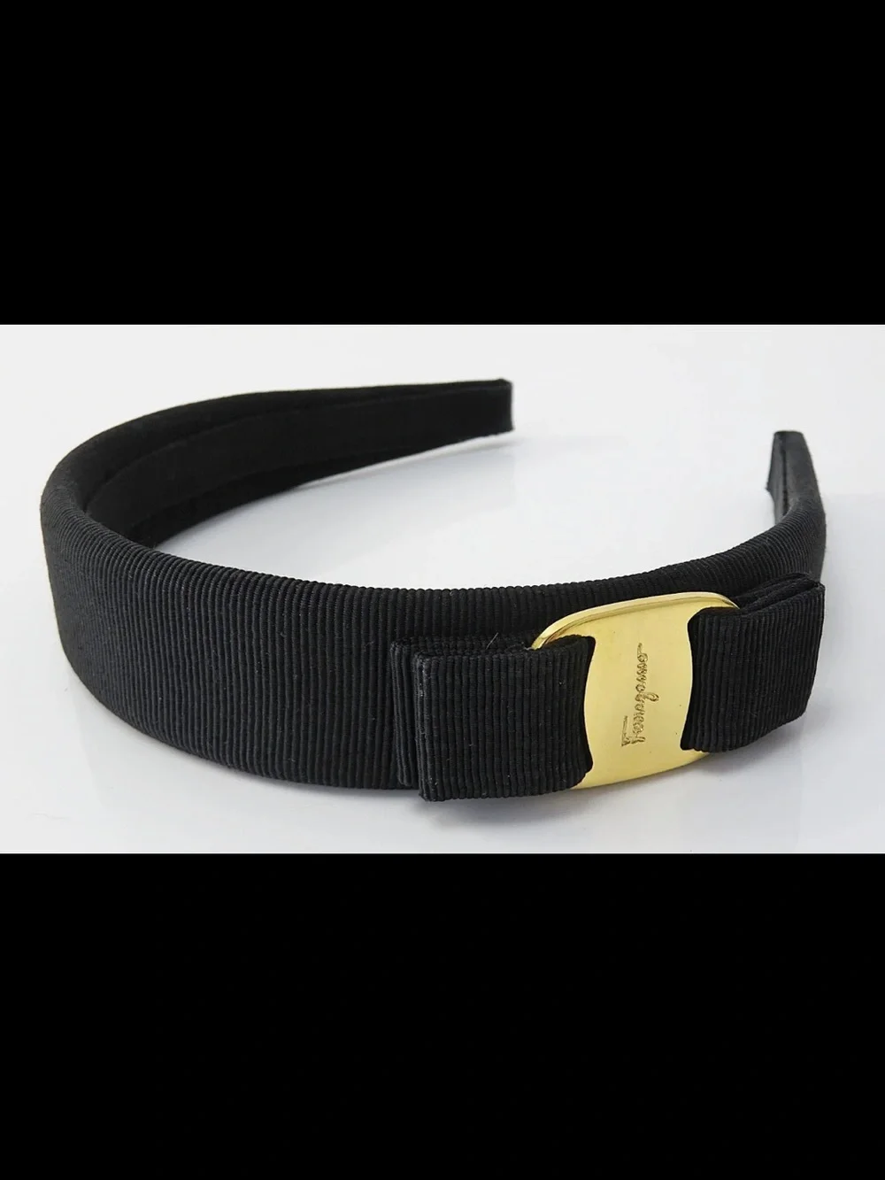 Salvatore Ferragamo Black Headband with Gold Logo Hardware